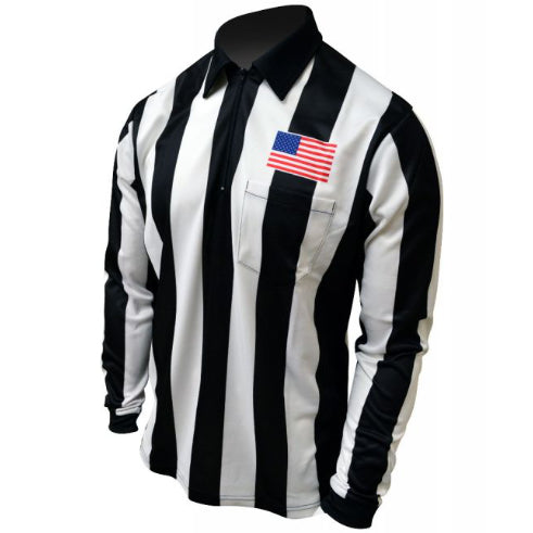 Honig's 2.25" Striped Long Sleeve Football/Lacrosse Jersey With Sublimated American Flag On Left Chest