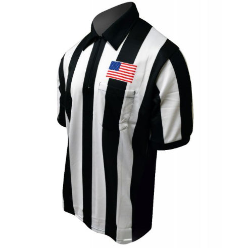 Honig's 2.25" Striped Short Sleeve Football/Lacrosse Shirt With Sublimated American Flag On Left Chest