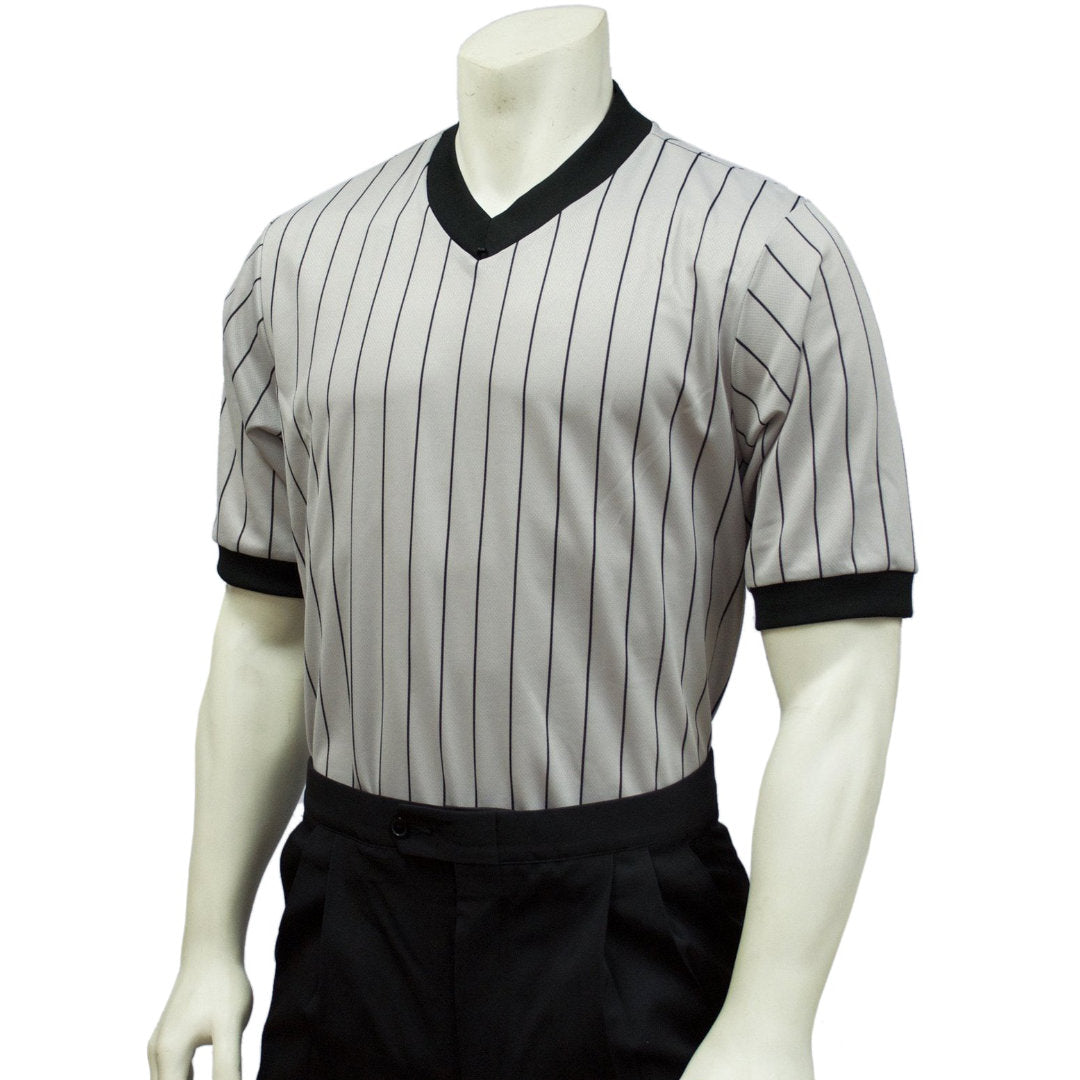 Smitty Grey Performance Mesh V-Neck Shirt with Black Pinstripes